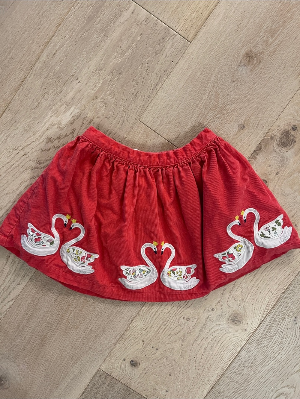 Mini Boden Girls corduroy Skirt with Swan Embroidery